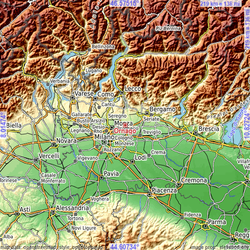 Topographic map of Ornago