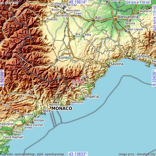 Topographic map of Ormea