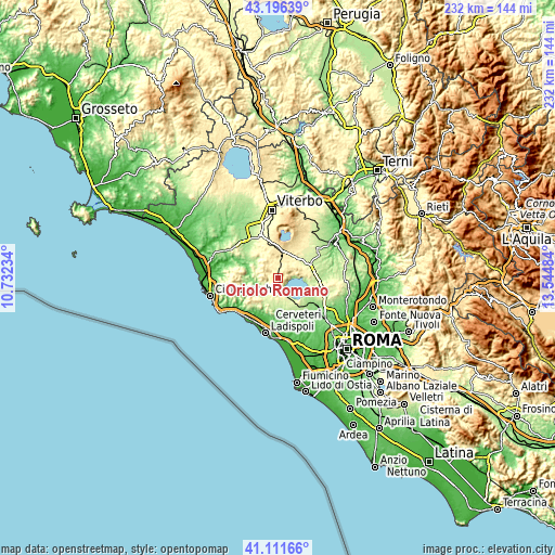 Topographic map of Oriolo Romano