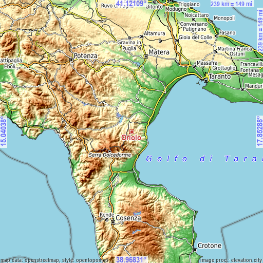 Topographic map of Oriolo