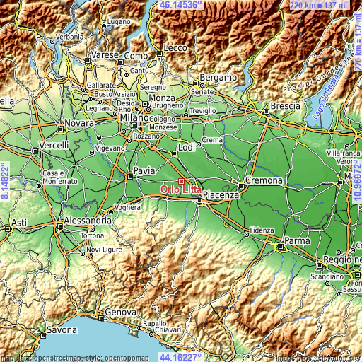 Topographic map of Orio Litta