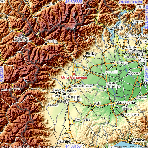 Topographic map of Orio Canavese