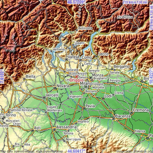 Topographic map of Origgio