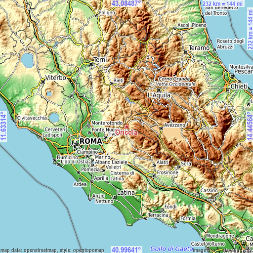 Topographic map of Oricola