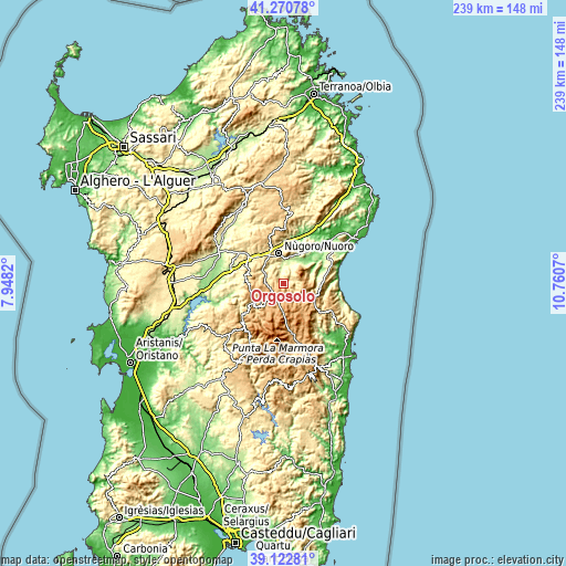 Topographic map of Orgosolo