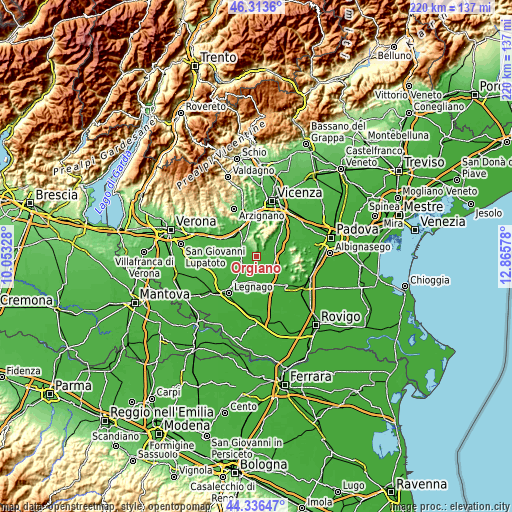 Topographic map of Orgiano