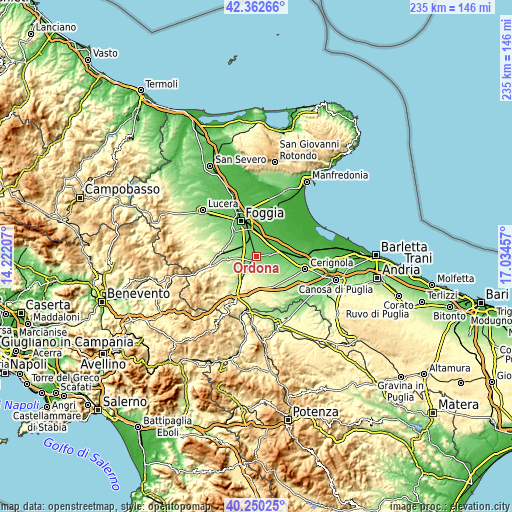 Topographic map of Ordona