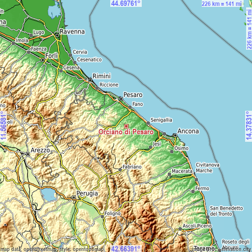 Topographic map of Orciano di Pesaro