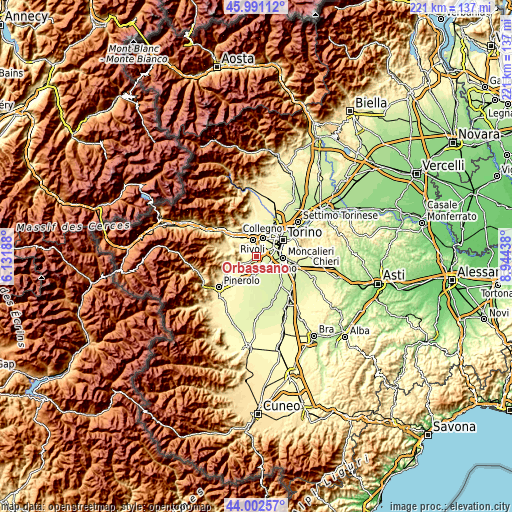 Topographic map of Orbassano
