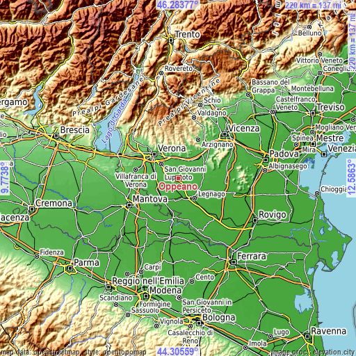 Topographic map of Oppeano