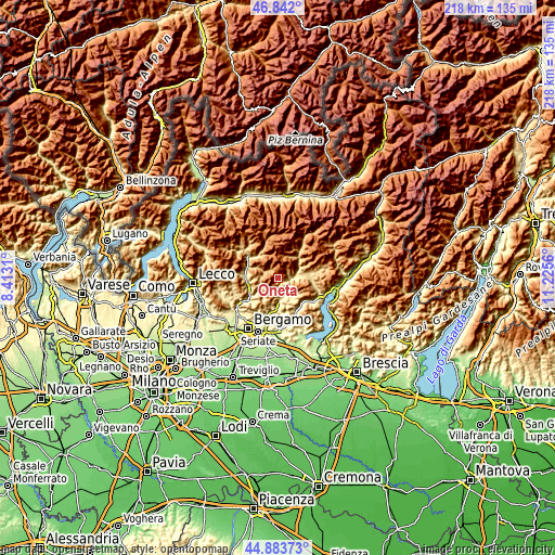 Topographic map of Oneta