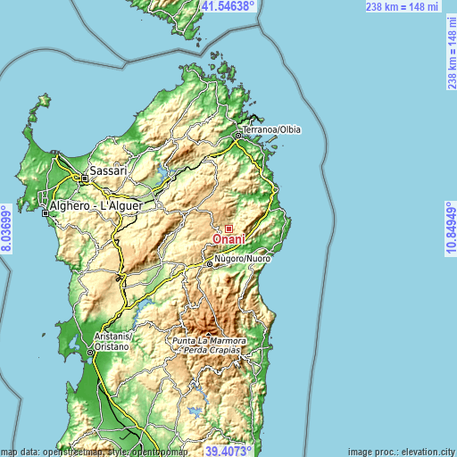 Topographic map of Onanì