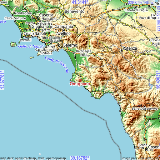 Topographic map of Omignano