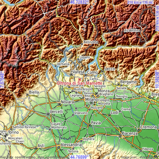 Topographic map of Oltrona di San Mamette