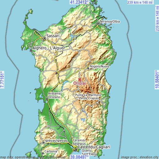 Topographic map of Ollolai