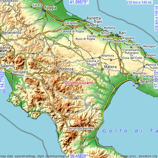 Topographic map of Oliveto Lucano