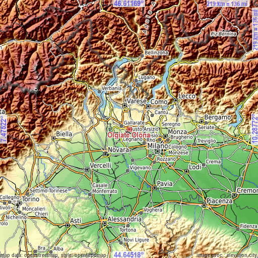 Topographic map of Olgiate Olona