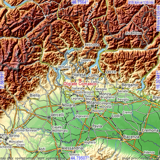 Topographic map of Olgiate Comasco