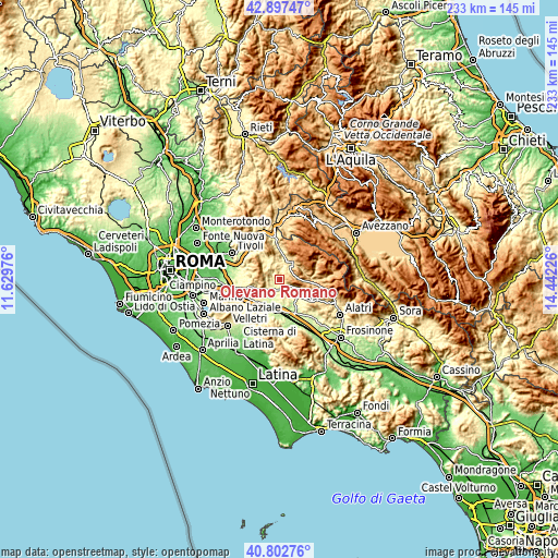 Topographic map of Olevano Romano