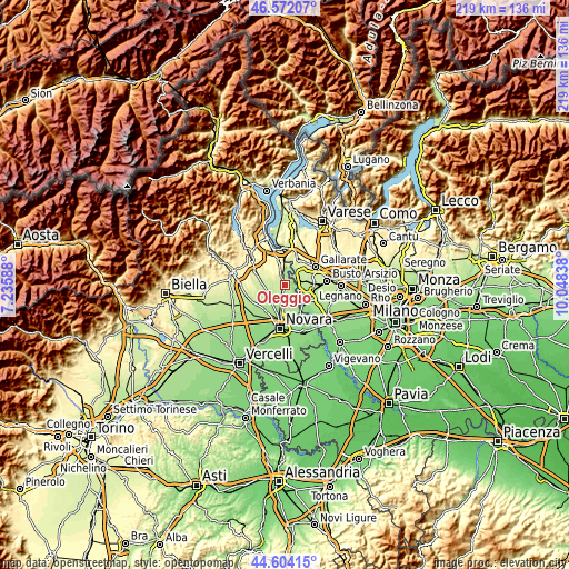 Topographic map of Oleggio