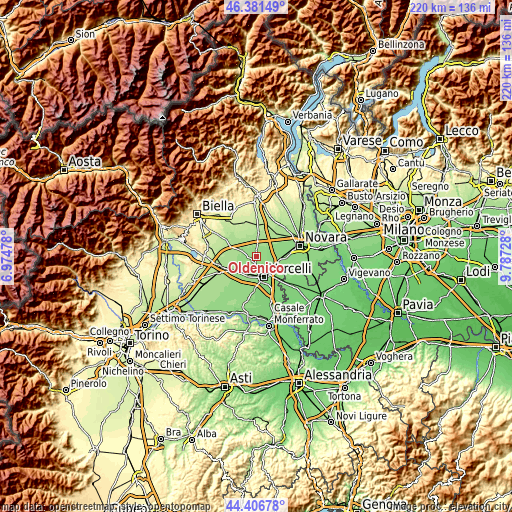 Topographic map of Oldenico