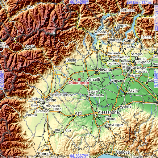 Topographic map of Olcenengo