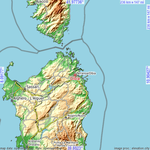 Topographic map of Olbia