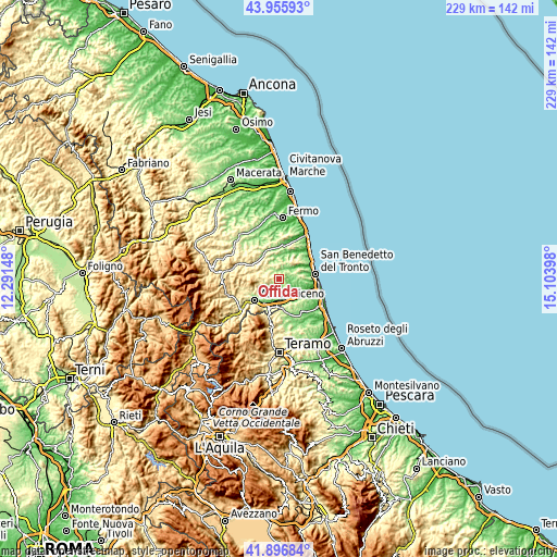 Topographic map of Offida