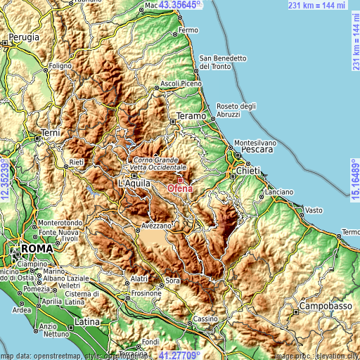 Topographic map of Ofena