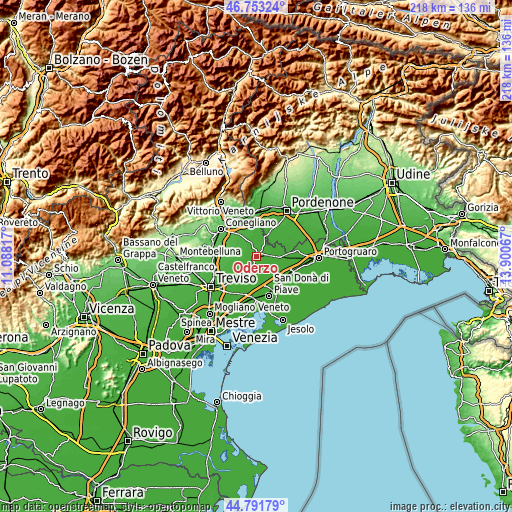 Topographic map of Oderzo