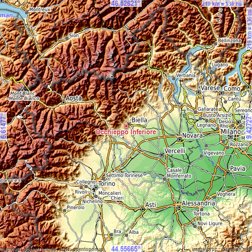 Topographic map of Occhieppo Inferiore