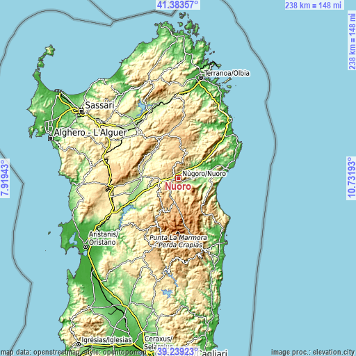 Topographic map of Nuoro