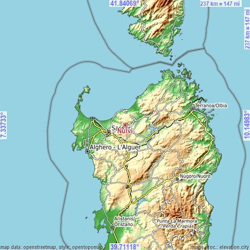 Topographic map of Nulvi
