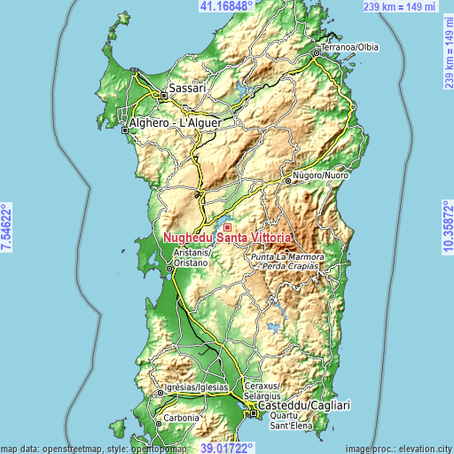 Topographic map of Nughedu Santa Vittoria