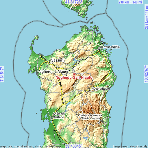 Topographic map of Nughedu San Nicolò