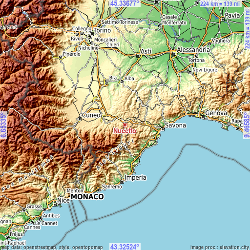 Topographic map of Nucetto