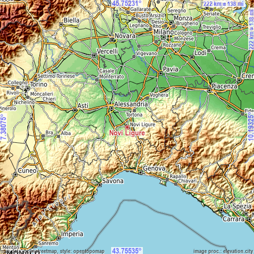 Topographic map of Novi Ligure