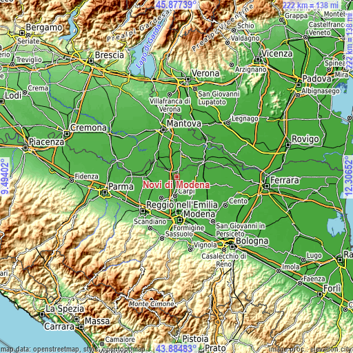 Topographic map of Novi di Modena