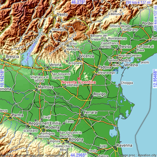 Topographic map of Noventa Vicentina