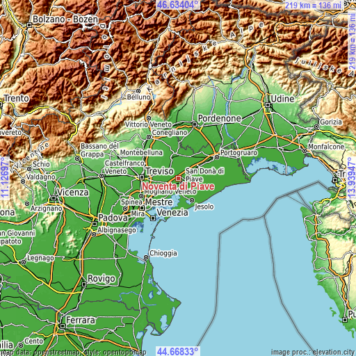 Topographic map of Noventa di Piave