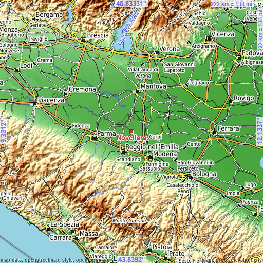 Topographic map of Novellara