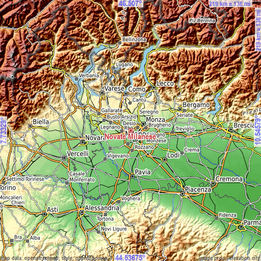 Topographic map of Novate Milanese