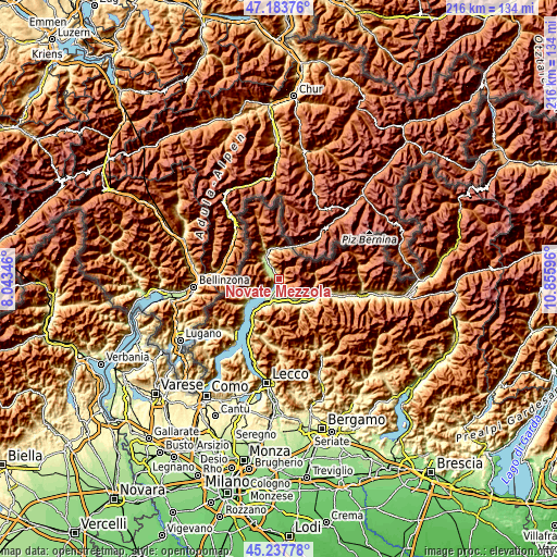 Topographic map of Novate Mezzola