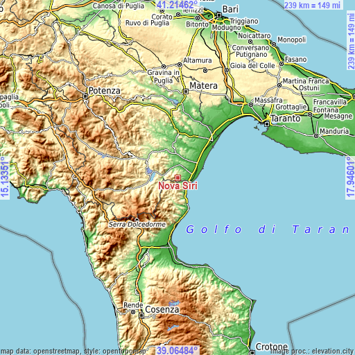 Topographic map of Nova Siri