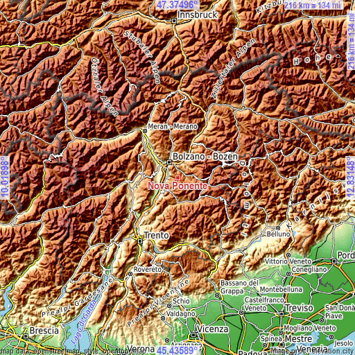 Topographic map of Nova Ponente