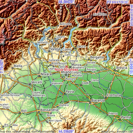 Topographic map of Nova Milanese
