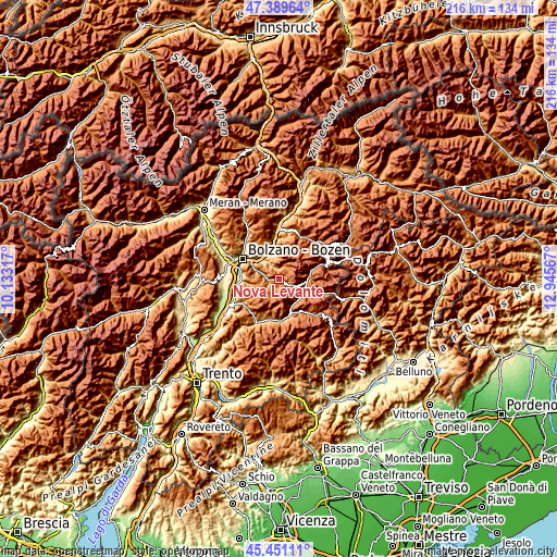 Topographic map of Nova Levante