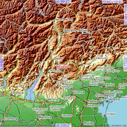 Topographic map of Novaledo
