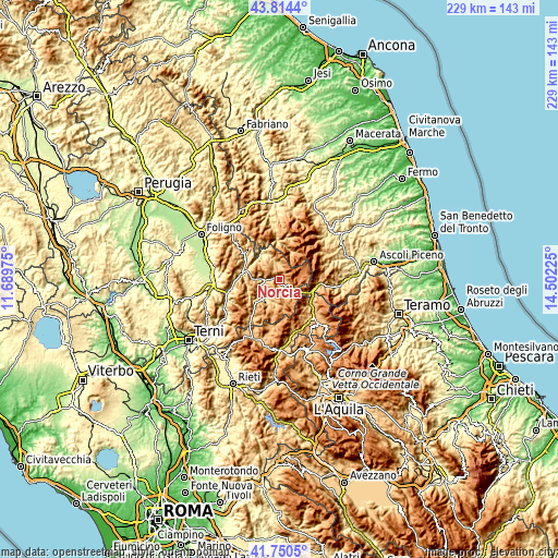 Topographic map of Norcia