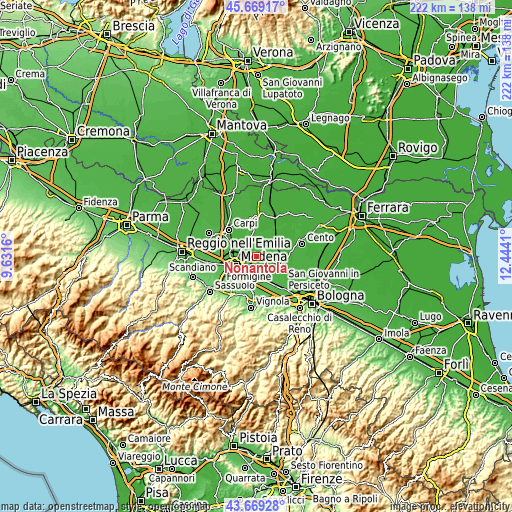 Topographic map of Nonantola